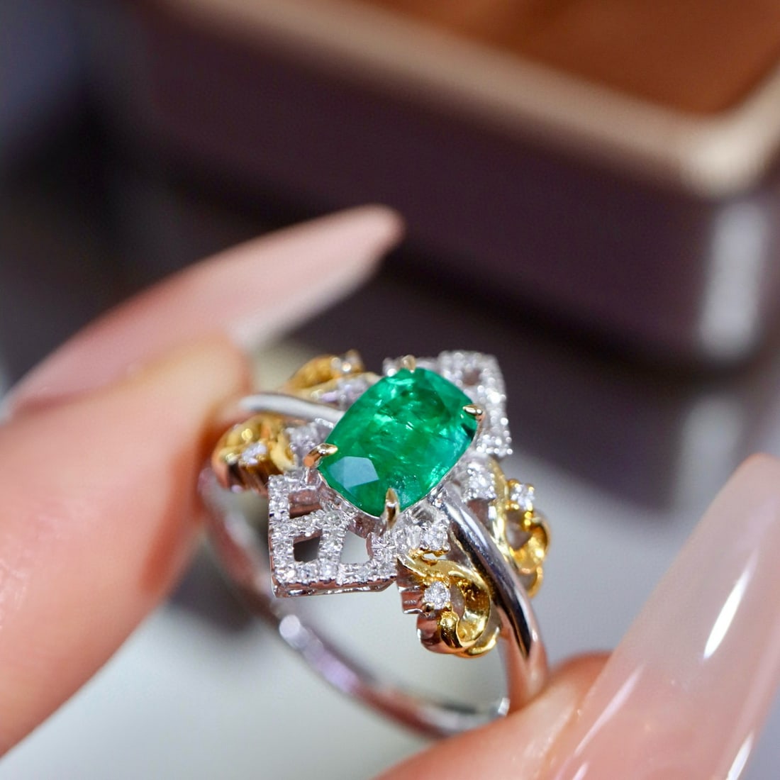 14k Gold 1.03 Ctw Natural Emerald & Diamond Ring - 7