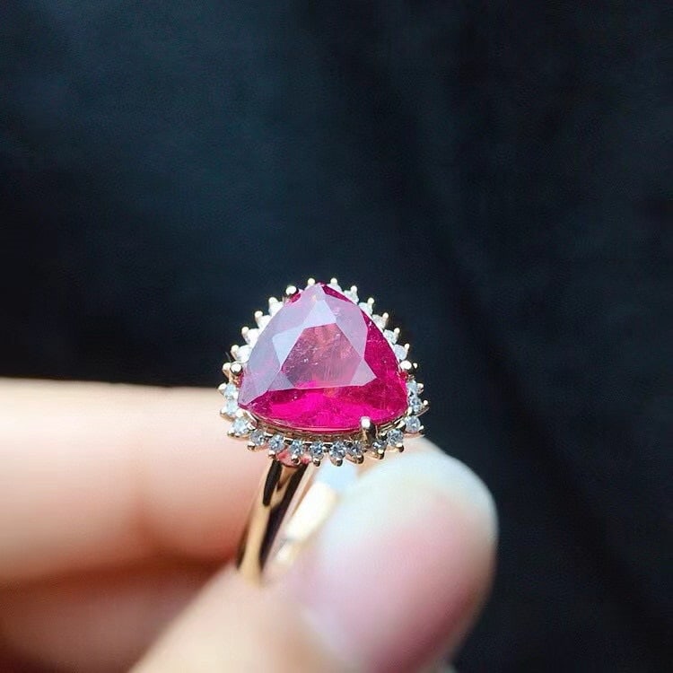 14k Gold 2.34 Ct Natural Tourmaline & Diamond Ring - 2