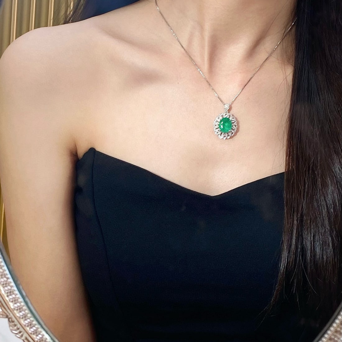 14k Gold 6.40 Ctw Natural Emerald & Diamond Pendant( Without Chain ) - 6