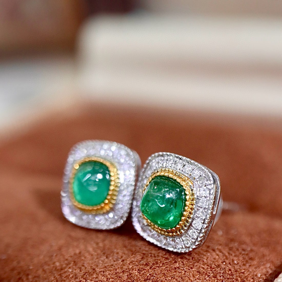 14k Gold 1.12 Ctw Natural Emerald & Diamond Earrings - 2