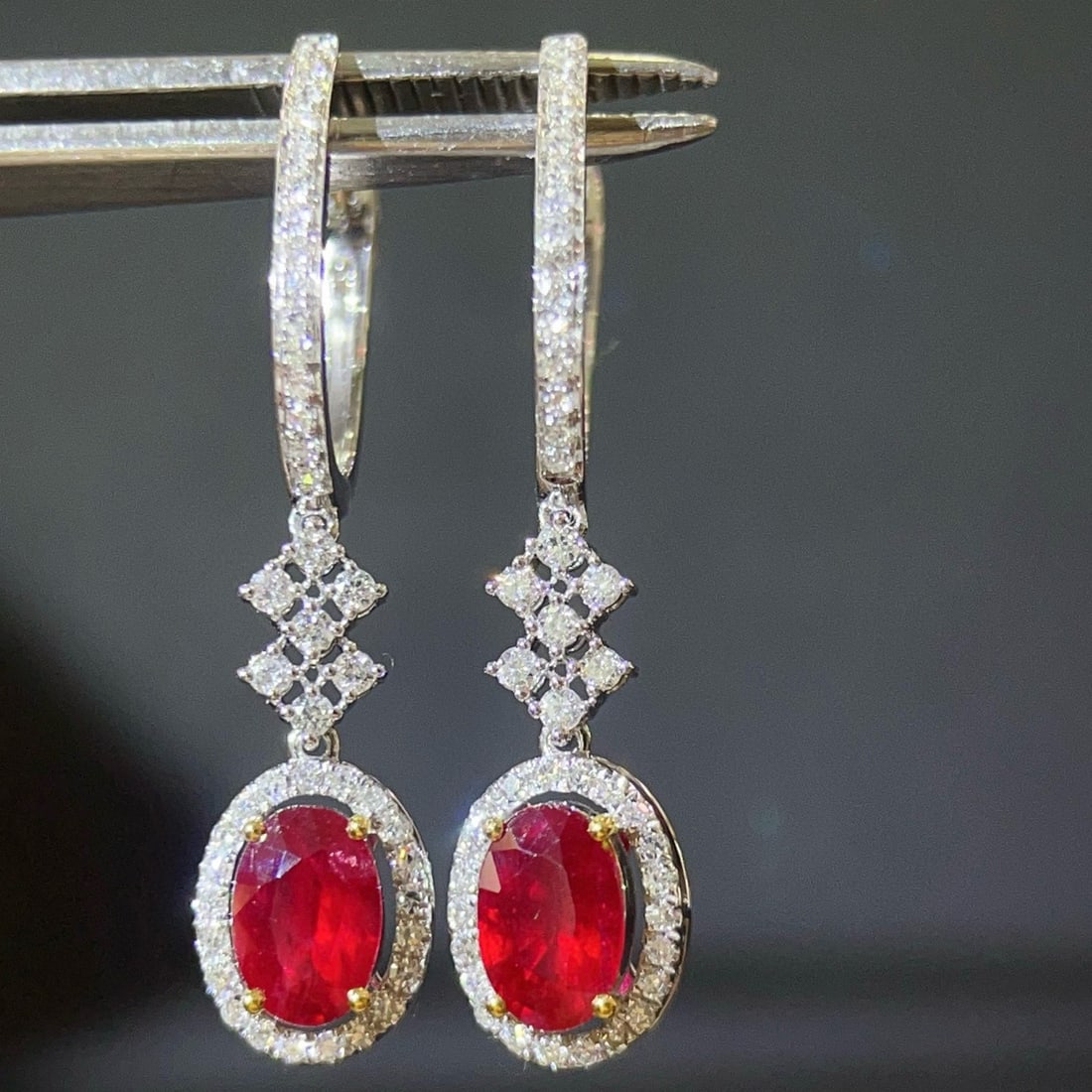 14k Gold 1.4 Ctw Natural Ruby & Diamond Earrings - 2