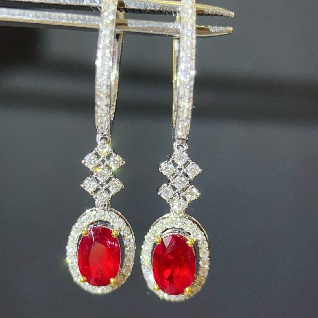 14k Gold 1.4 Ctw Natural Ruby & Diamond Earrings - 4