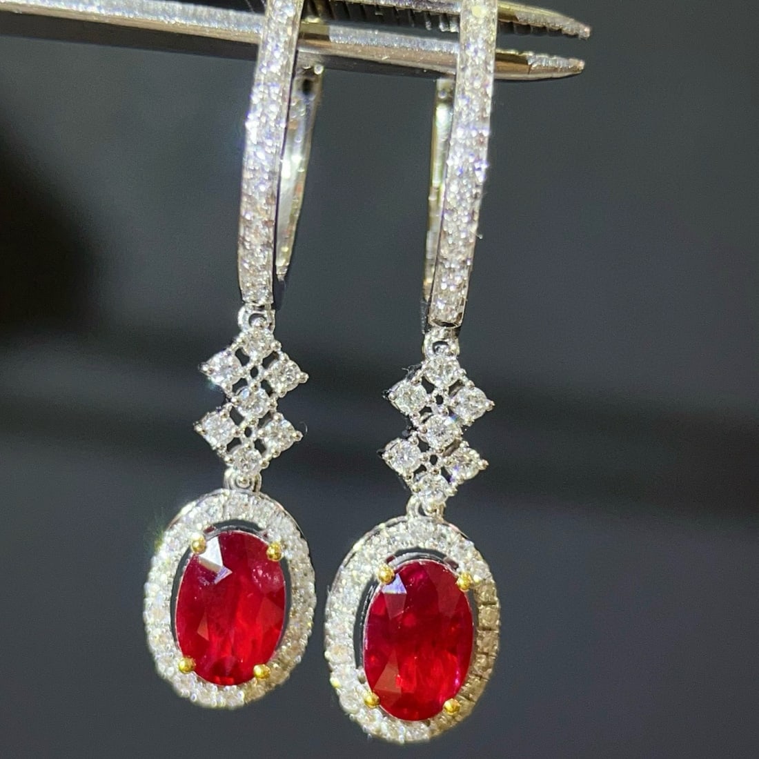 14k Gold 1.4 Ctw Natural Ruby & Diamond Earrings - 5