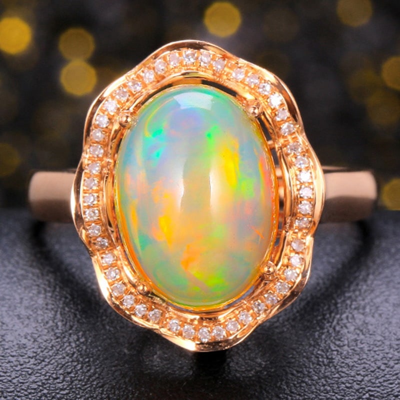 14k Gold 3.15 Ctw Natural Opal & Diamond Ring/pendant( Without Chain ): Ref:231032266 // gold content:14k gold // ring size:7. 25us // // main gemstone:opal // shape:oval // carat weight:3. 01ct // color:color // treatment:natural // // adjacent gemstone 2 : diamond //