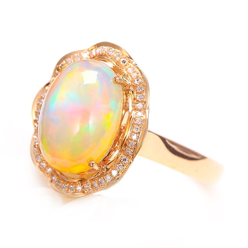 14k Gold 3.15 Ctw Natural Opal & Diamond Ring/pendant( Without Chain ) - 2