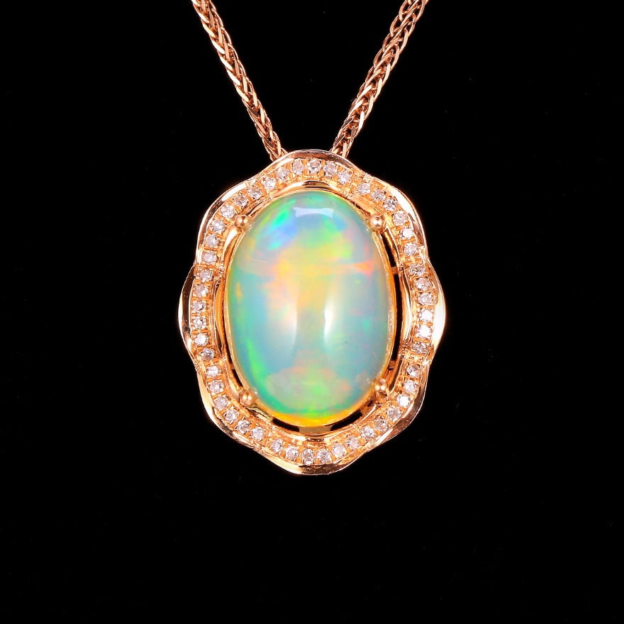 14k Gold 3.15 Ctw Natural Opal & Diamond Ring/pendant( Without Chain ) - 4