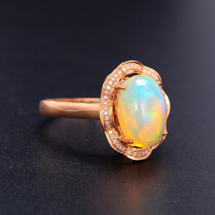 14k Gold 3.15 Ctw Natural Opal & Diamond Ring/pendant( Without Chain ) - 5
