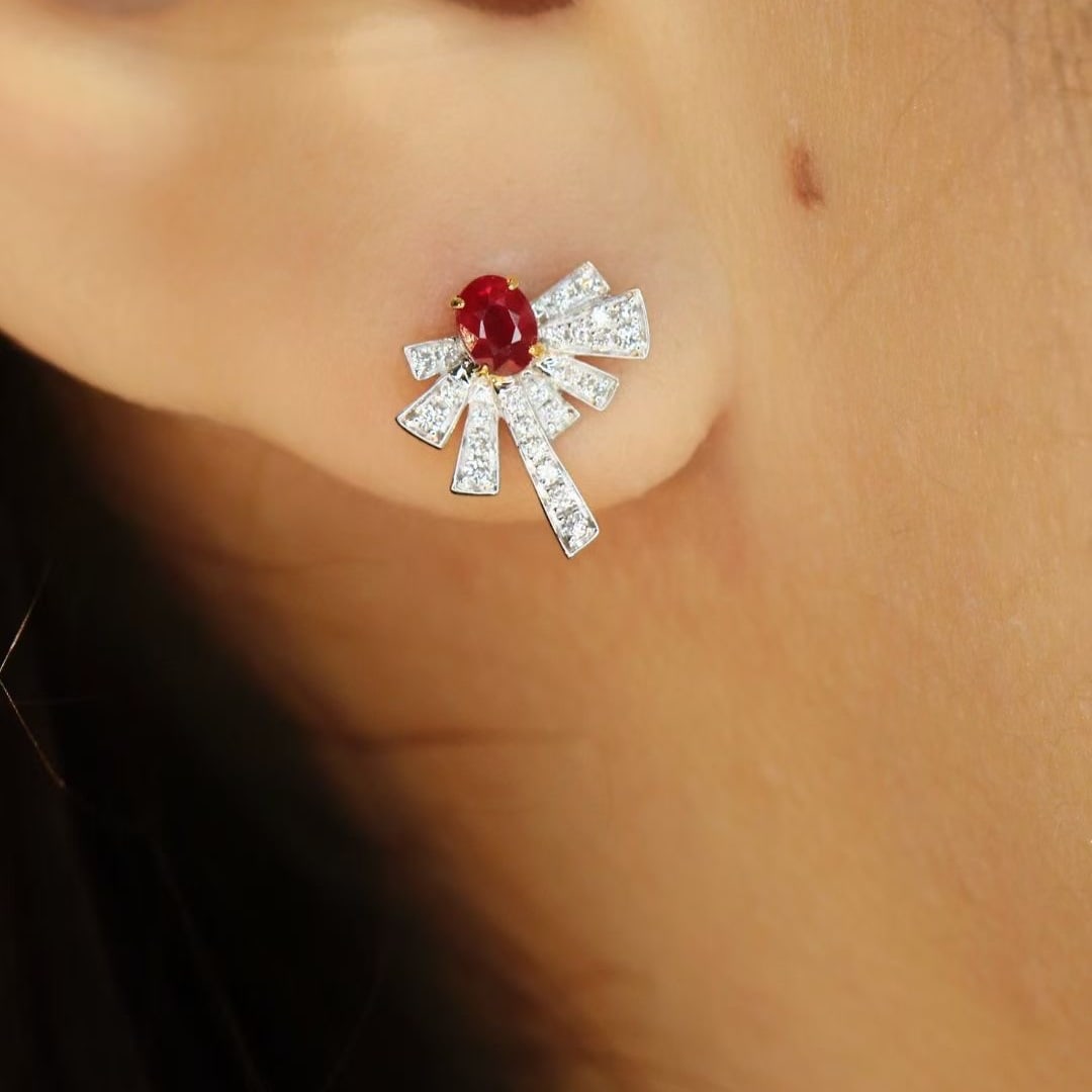 14k Gold 0.44 Ctw Natural Ruby & Diamond Earrings - 5
