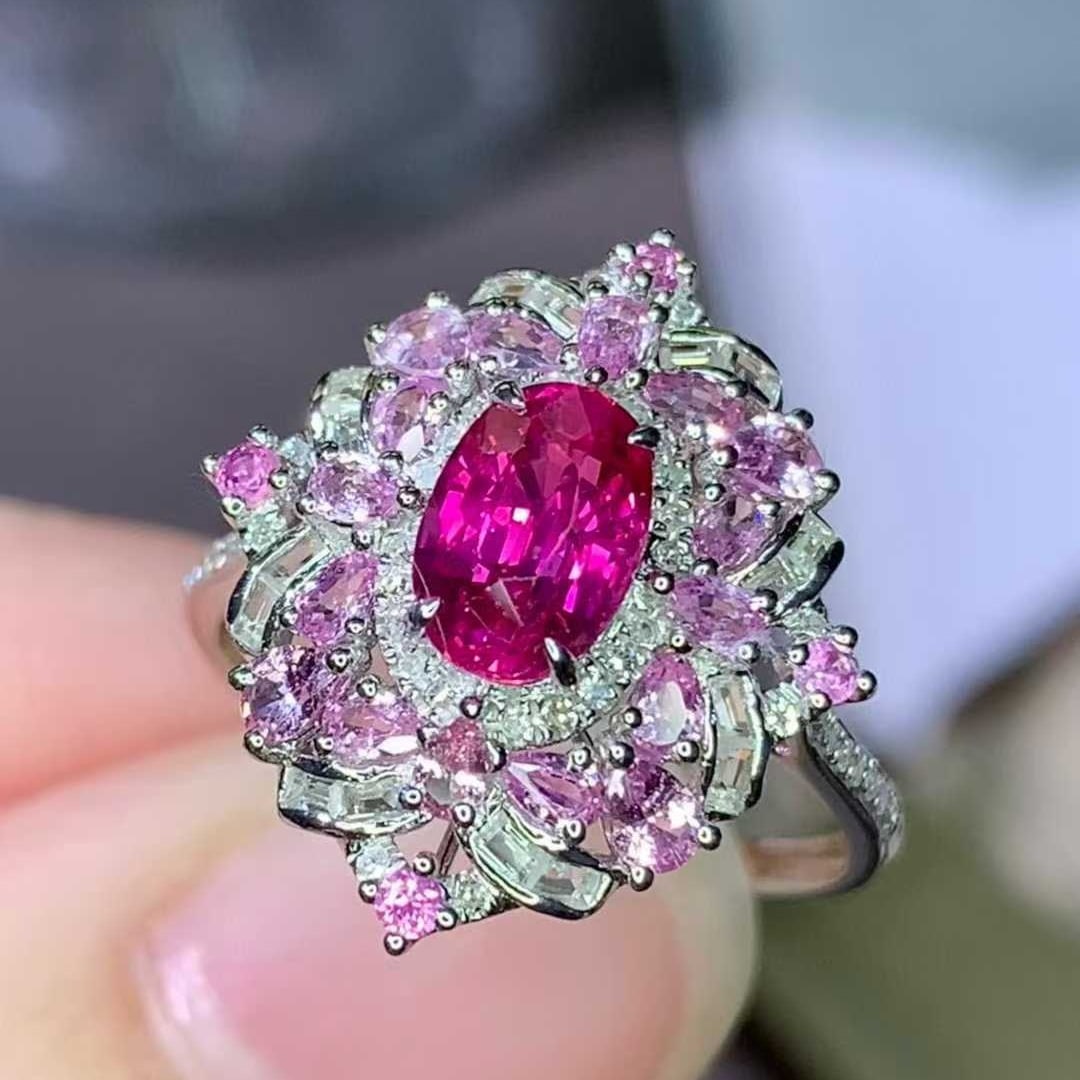 14k Gold 1.18 Ct Natural Ruby & Diamond & Sapphire Ring - 2