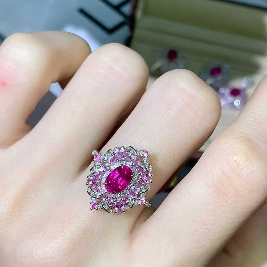14k Gold 1.18 Ct Natural Ruby & Diamond & Sapphire Ring - 3