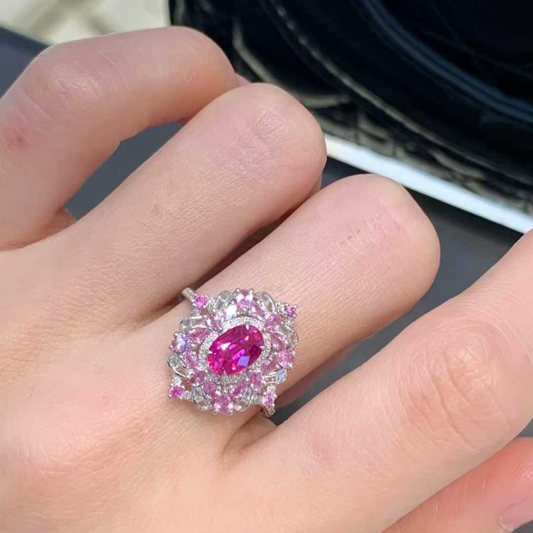 14k Gold 1.18 Ct Natural Ruby & Diamond & Sapphire Ring - 4