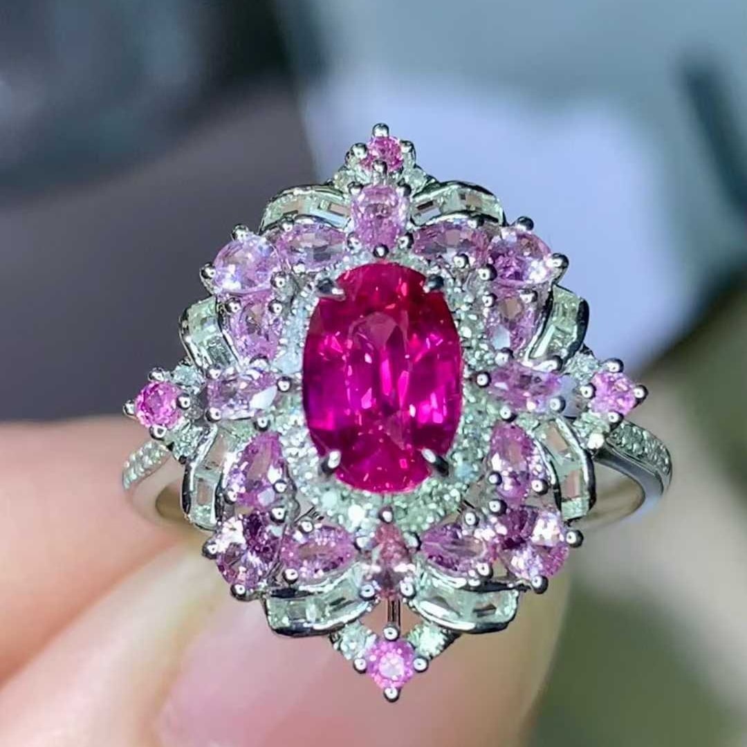 14k Gold 1.18 Ct Natural Ruby & Diamond & Sapphire Ring - 5