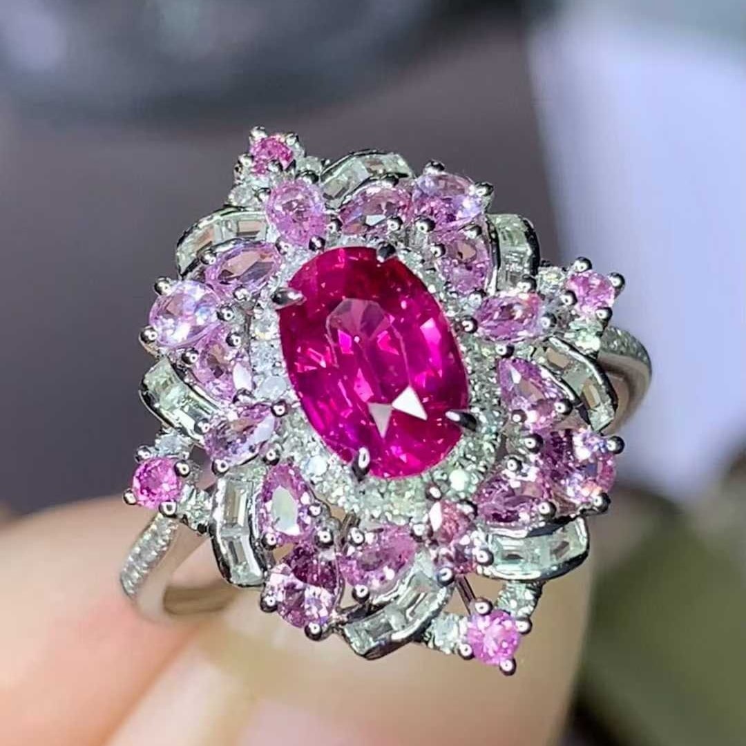 14k Gold 1.18 Ct Natural Ruby & Diamond & Sapphire Ring - 6
