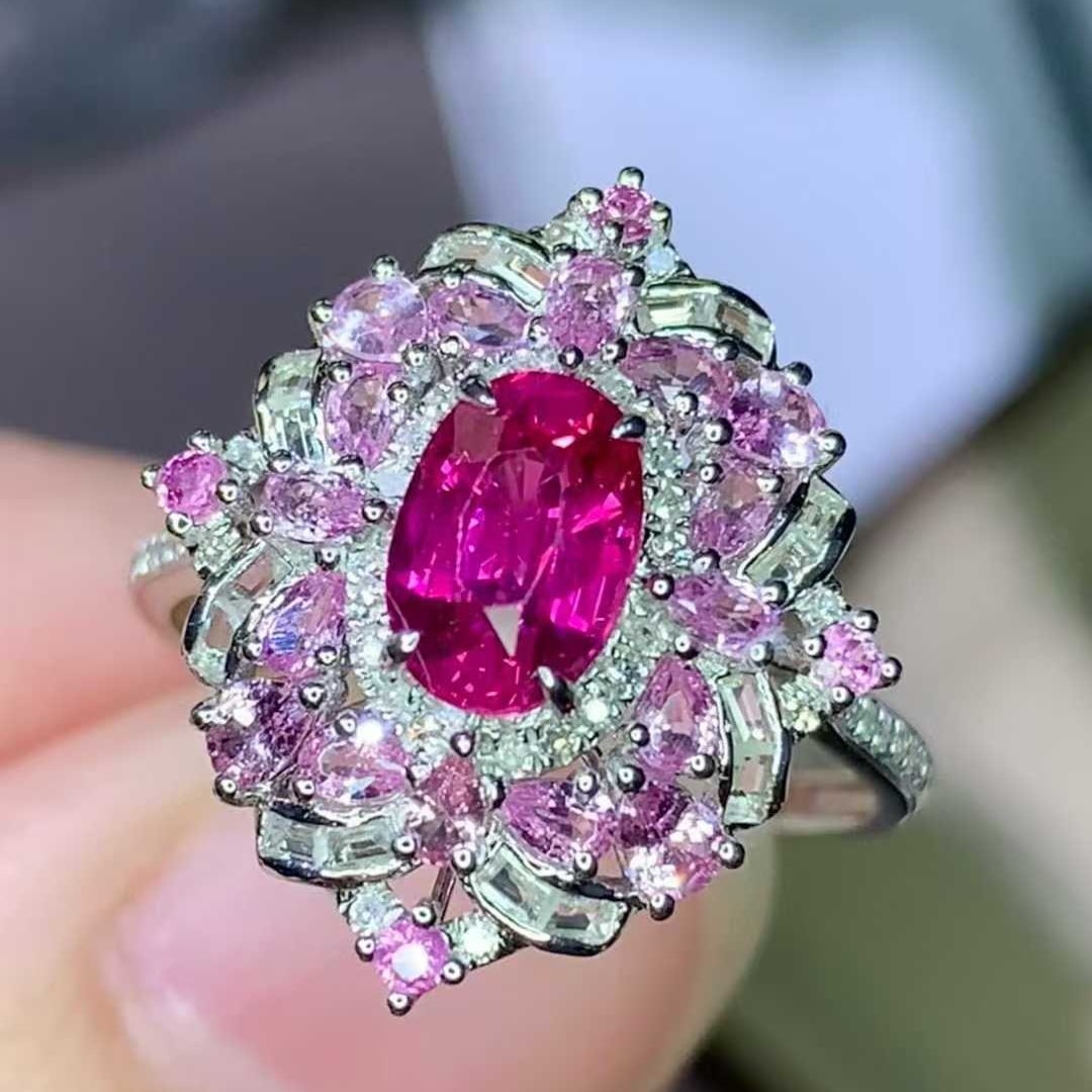 14k Gold 1.18 Ct Natural Ruby & Diamond & Sapphire Ring - 7