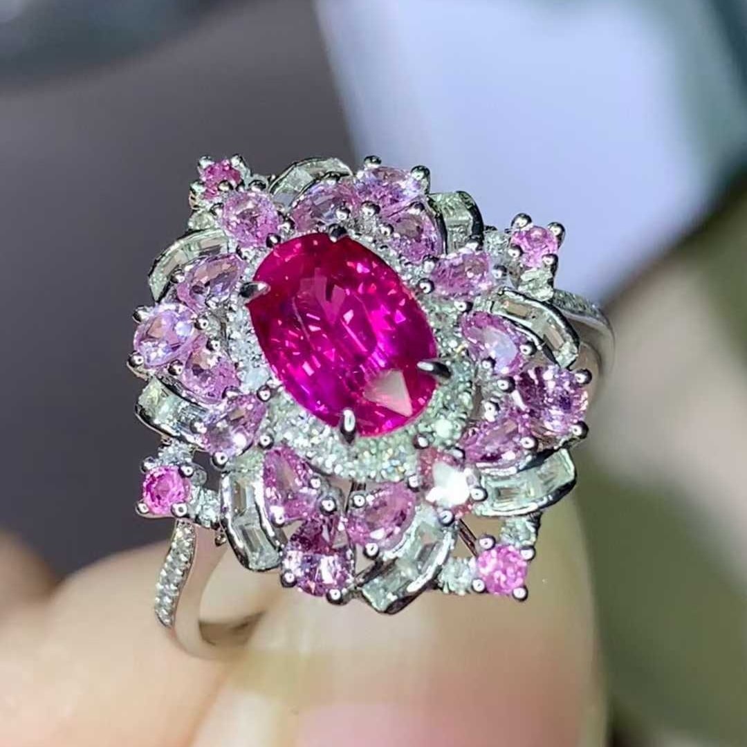 14k Gold 1.18 Ct Natural Ruby & Diamond & Sapphire Ring - 8