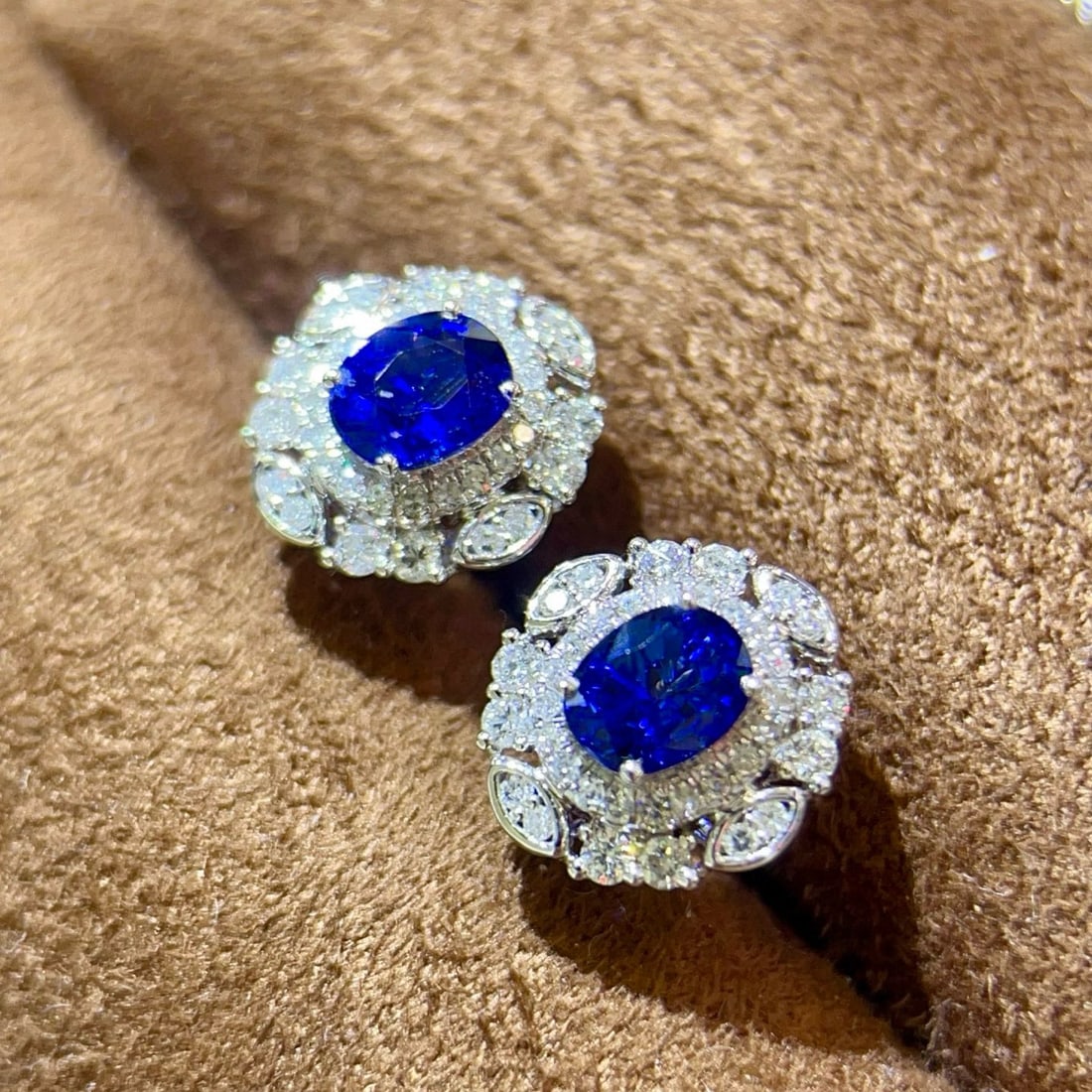 14k Gold 1.53 Ctw Vivid Blue Natural Sapphire & Diamond Earrings - 3