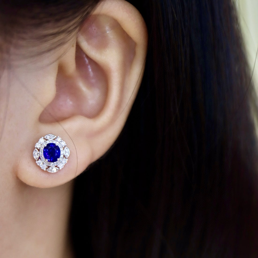 14k Gold 1.53 Ctw Vivid Blue Natural Sapphire & Diamond Earrings - 6