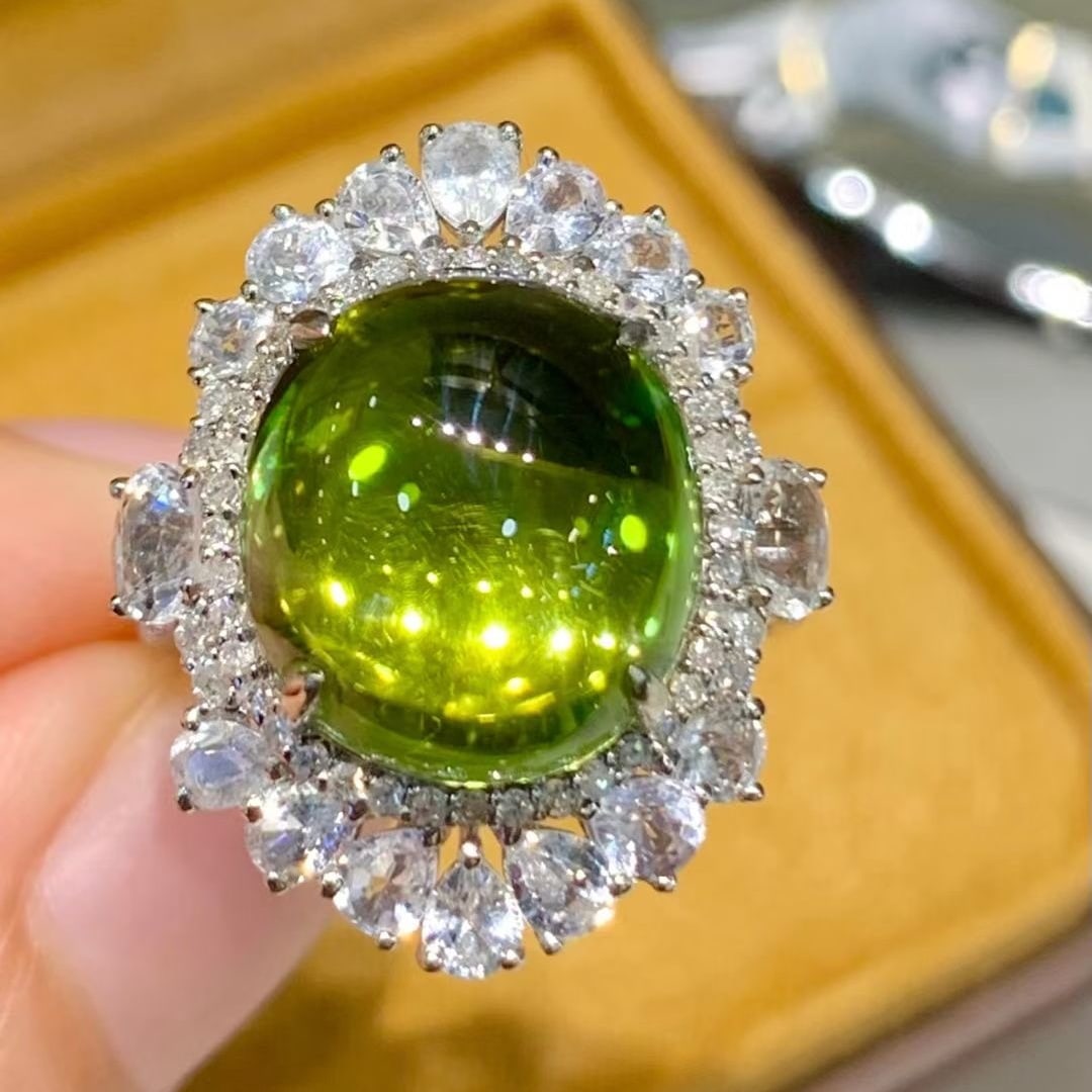 14k Gold 7.65 Ct Natural Tourmaline & Diamond & Sapphire Ring - 2