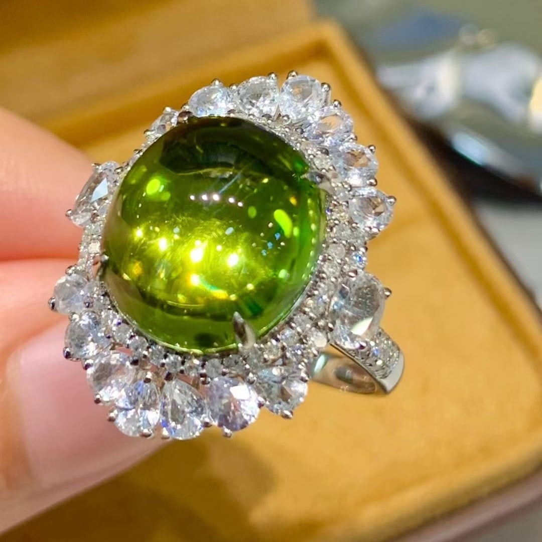 14k Gold 7.65 Ct Natural Tourmaline & Diamond & Sapphire Ring - 3