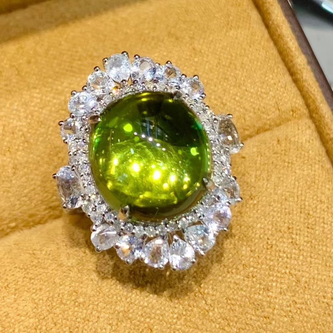 14k Gold 7.65 Ct Natural Tourmaline & Diamond & Sapphire Ring - 4
