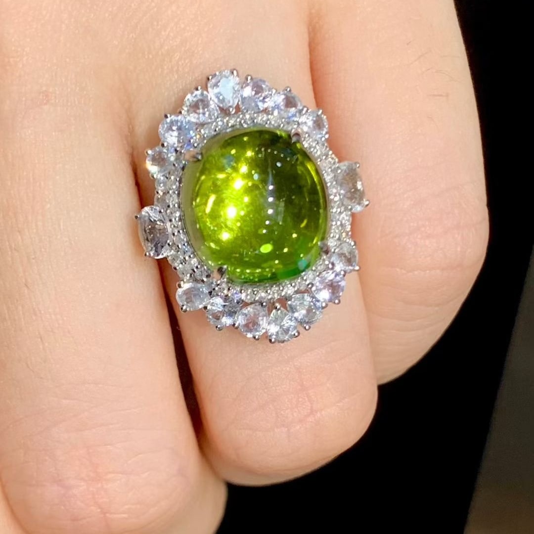 14k Gold 7.65 Ct Natural Tourmaline & Diamond & Sapphire Ring - 5