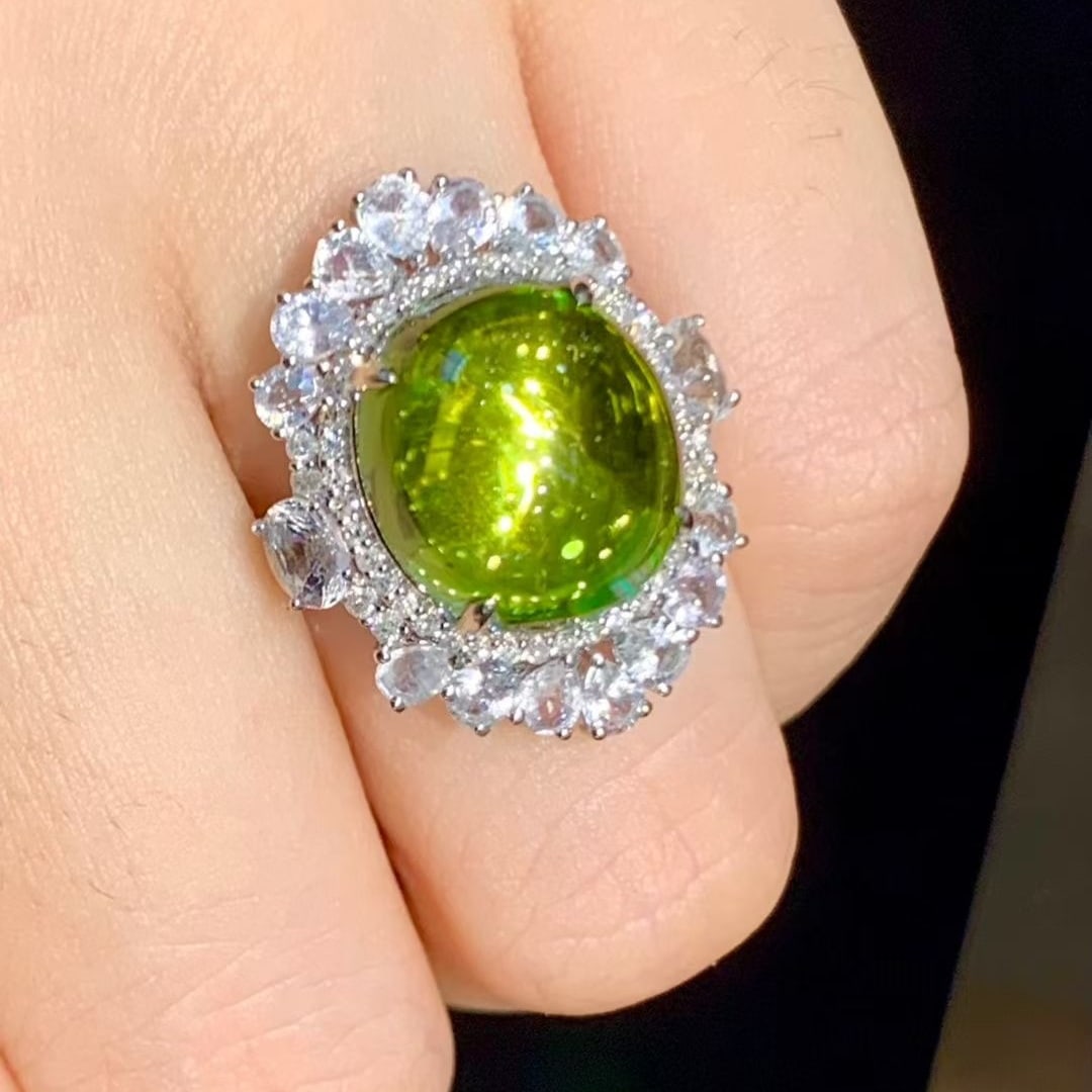 14k Gold 7.65 Ct Natural Tourmaline & Diamond & Sapphire Ring - 6