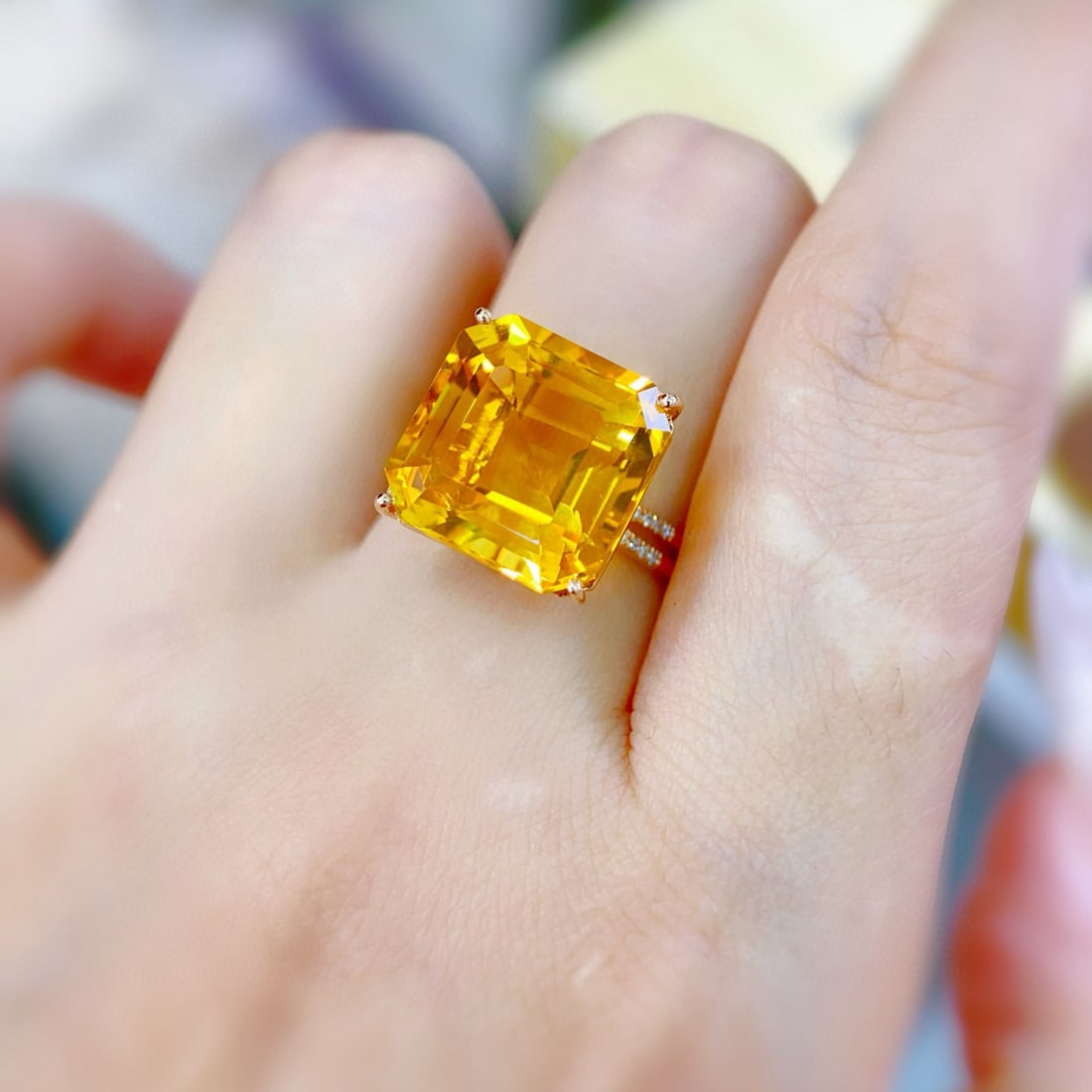 14k Gold 11.01 Ctw Natural Citrine & Diamond Ring - 4