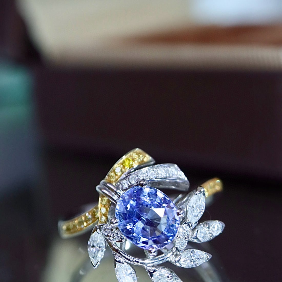 14k Gold 1.64 Ctw Natural Sapphire & Diamond Ring: Ref:231032340 // gold content:14k gold // ring size:7. 25us // // main gemstone:sapphire // shape:oval // carat weight:1. 25ct // color:blue // treatment:natural // // adjacent gemstone 2 : diamond