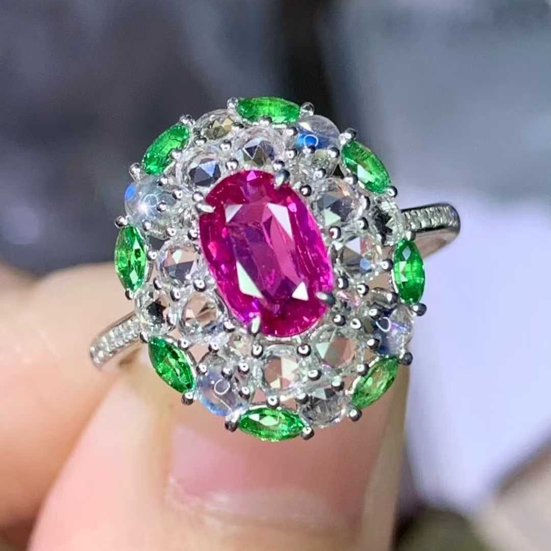14k Gold 1 Ct Natural Ruby & Diamond & Sapphire & Tsavorite Ring - 3