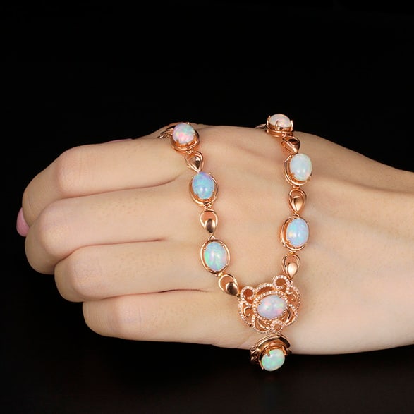 14k Gold 9.58 Ctw Natural Opal & Diamond Necklace - 3