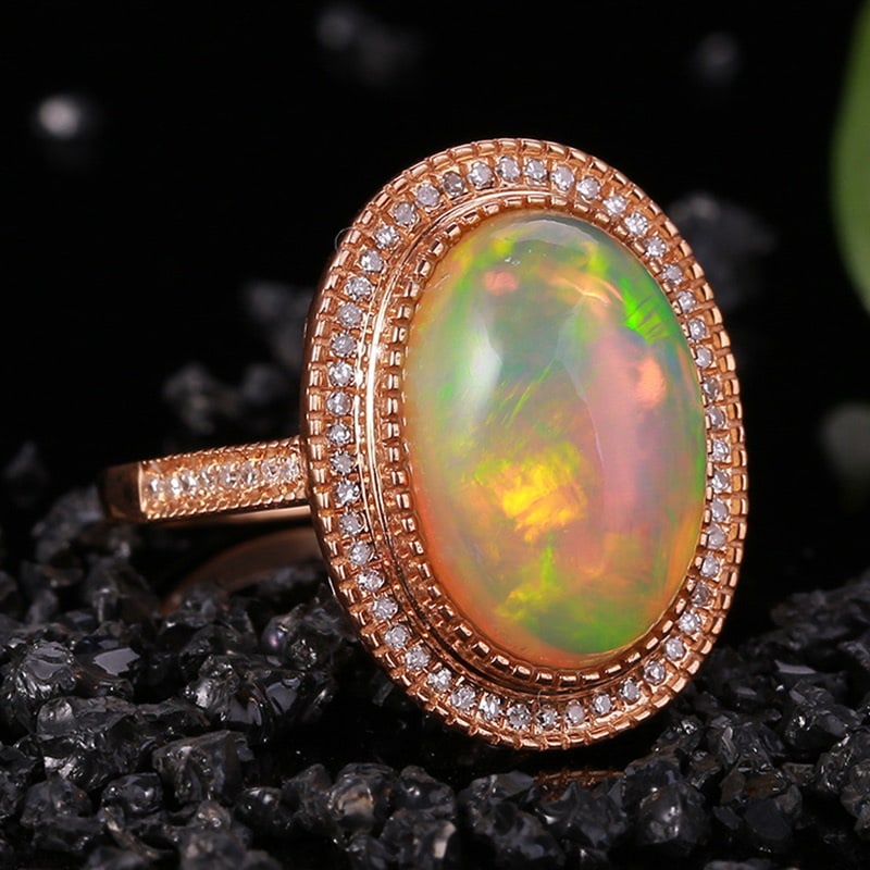14k Gold 5.38 Ctw Natural Opal & Diamond Ring - 3