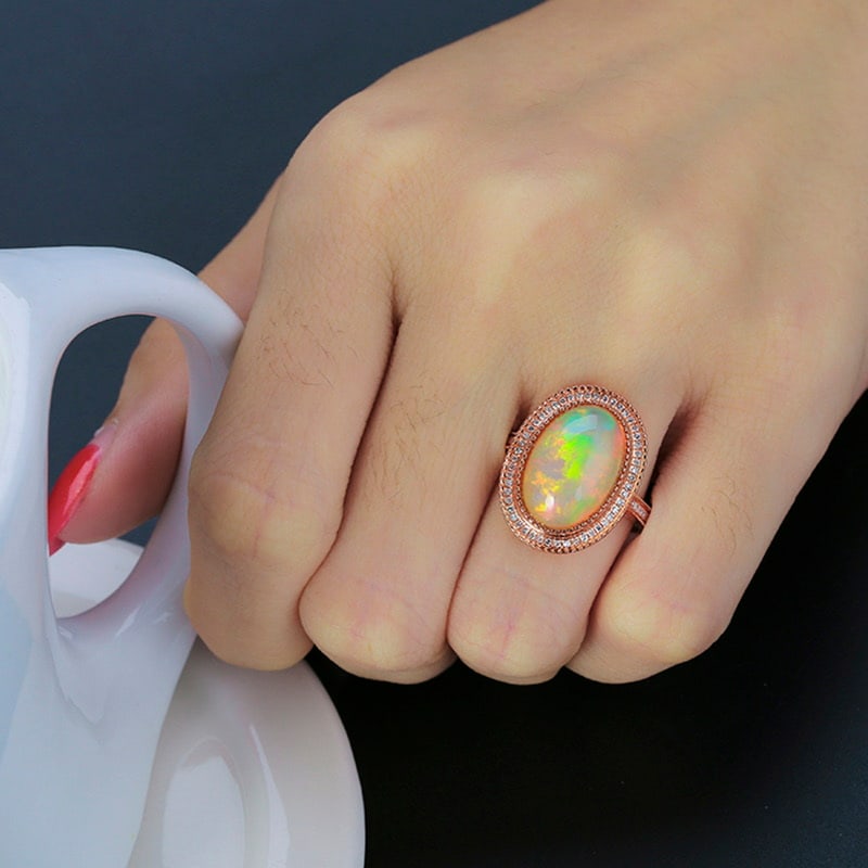14k Gold 5.38 Ctw Natural Opal & Diamond Ring - 4