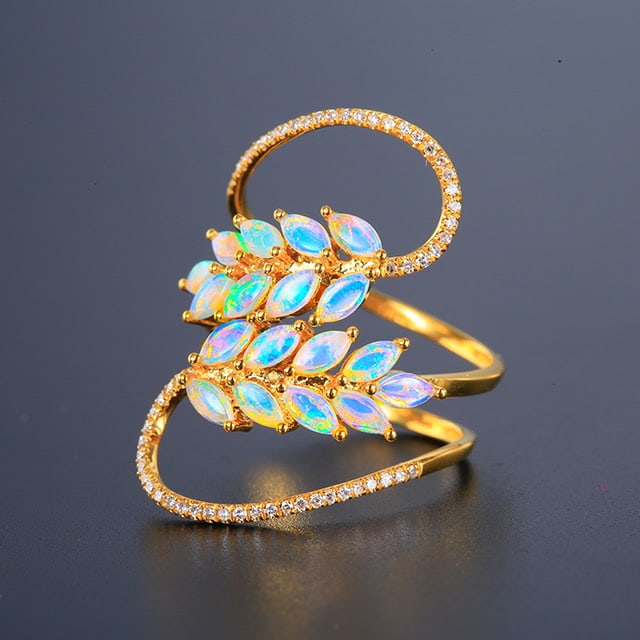 14k Gold 0.84 Ctw Natural Opal & Diamond Ring - 2