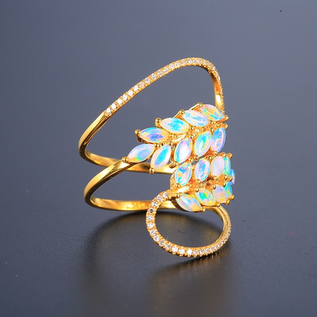 14k Gold 0.84 Ctw Natural Opal & Diamond Ring - 3