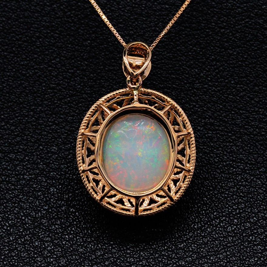 14k Gold 4.67 Ctw Natural Opal & Diamond Pendant( Without Chain ) - 4