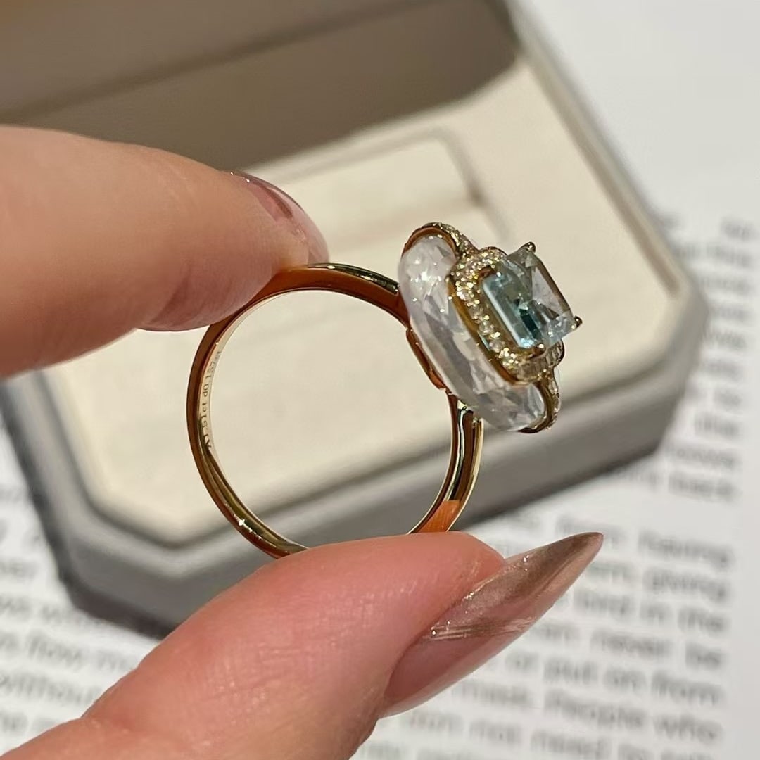14k Gold 1.5 Ct Natural Aquamarine & Diamond Ring - 3