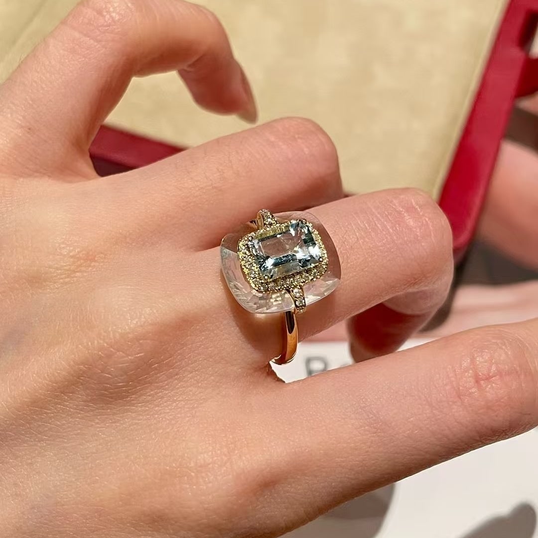 14k Gold 1.5 Ct Natural Aquamarine & Diamond Ring - 4