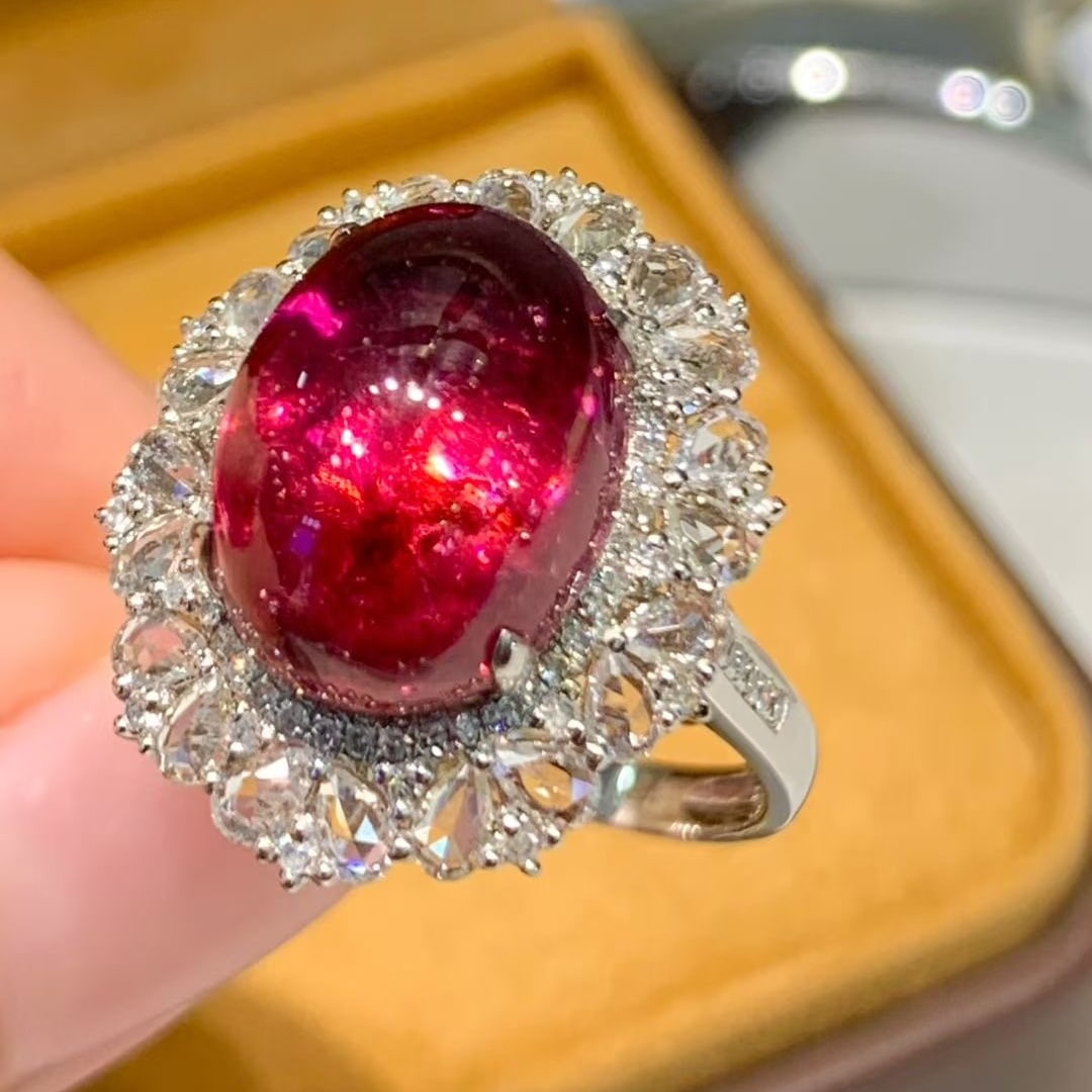 14k Gold 7.5 Ct Natural Tourmaline & Diamond & Sapphire Ring - 3