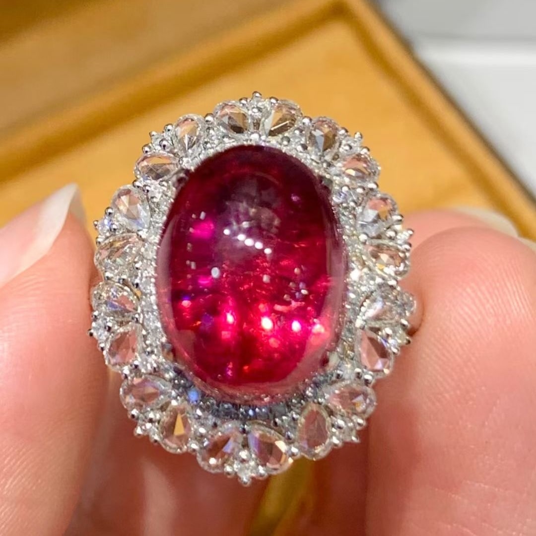 14k Gold 7.5 Ct Natural Tourmaline & Diamond & Sapphire Ring - 4