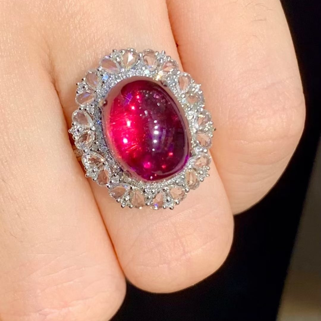 14k Gold 7.5 Ct Natural Tourmaline & Diamond & Sapphire Ring - 6