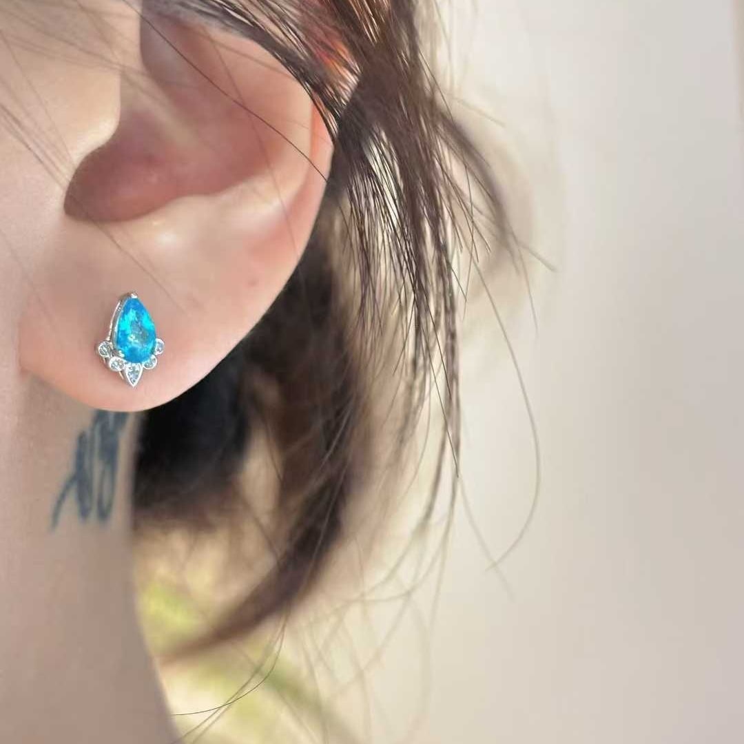 14k Gold 1.55 Ct Natural Paraiba Tourmaline & Diamond Earrings - 3