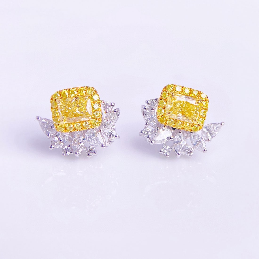 14k Gold 1.30 Ctw Natural Yellow Diamond & Diamond Earrings - 2