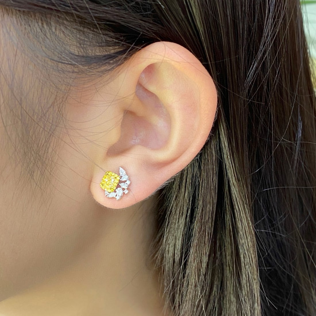 14k Gold 1.30 Ctw Natural Yellow Diamond & Diamond Earrings - 3