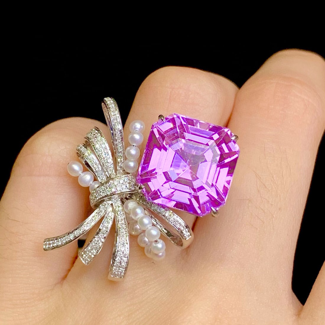 14k Gold 16.6 Ct Natural Kunzite & Diamond Ring - 3