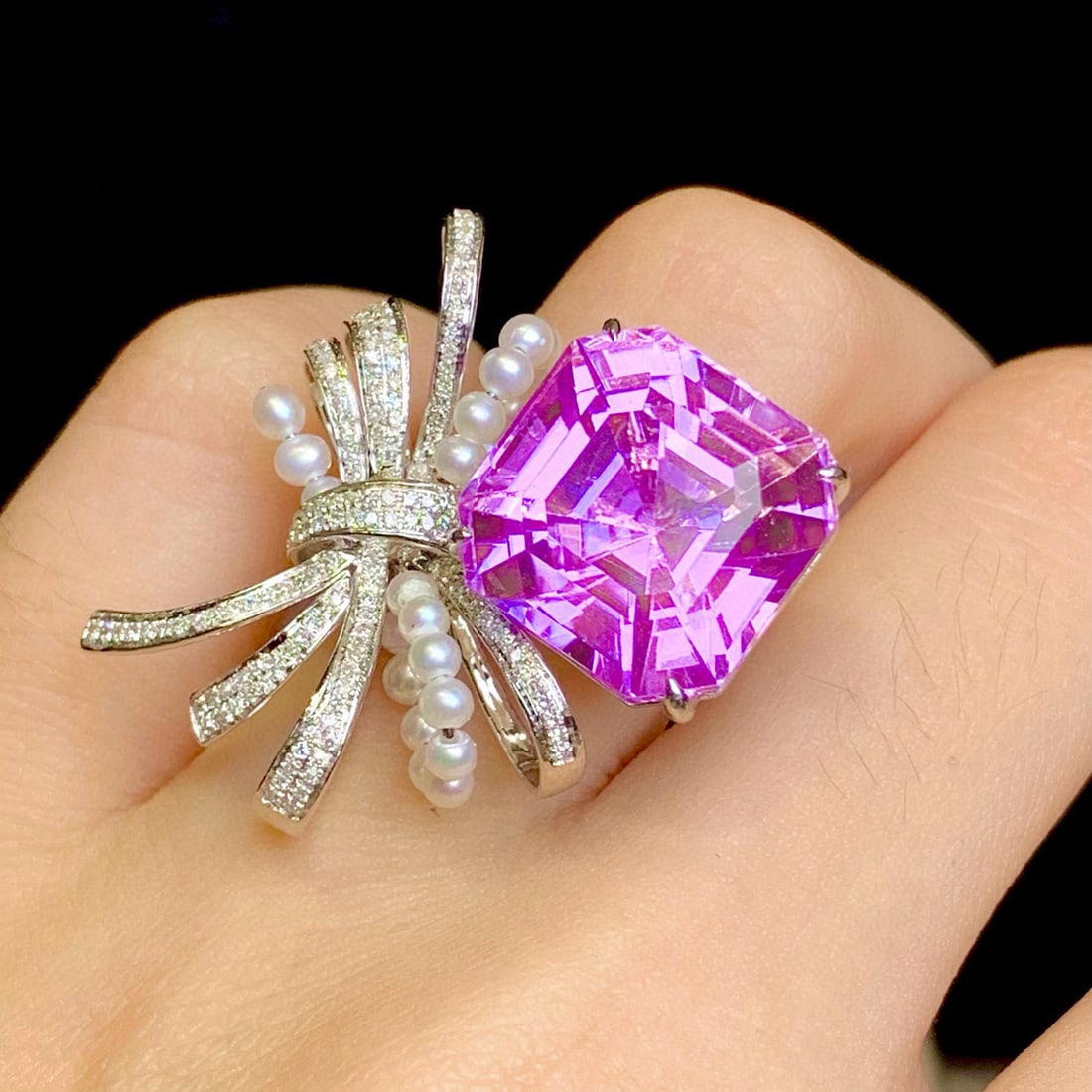 14k Gold 16.6 Ct Natural Kunzite & Diamond Ring - 4