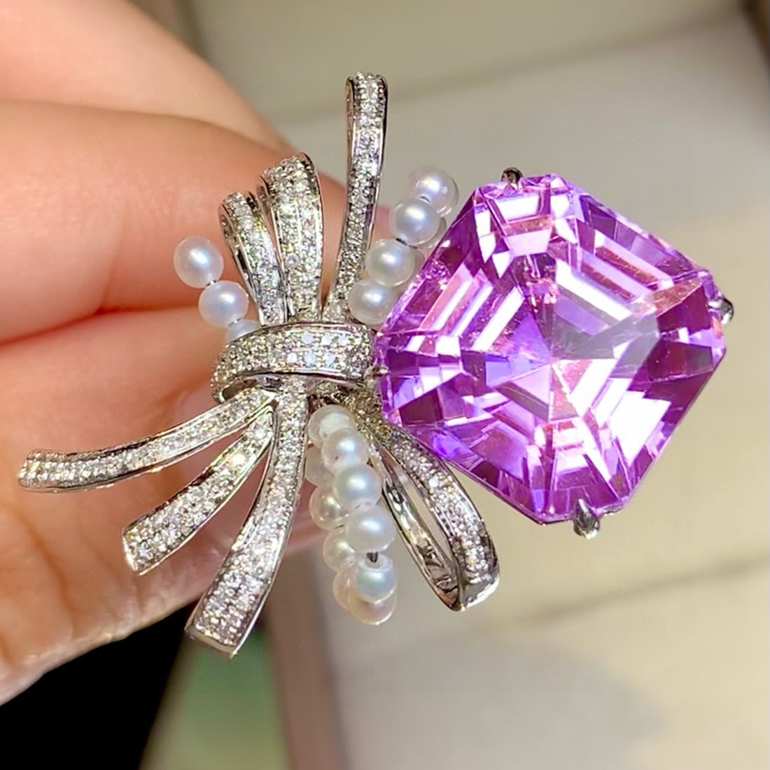 14k Gold 16.6 Ct Natural Kunzite & Diamond Ring - 6