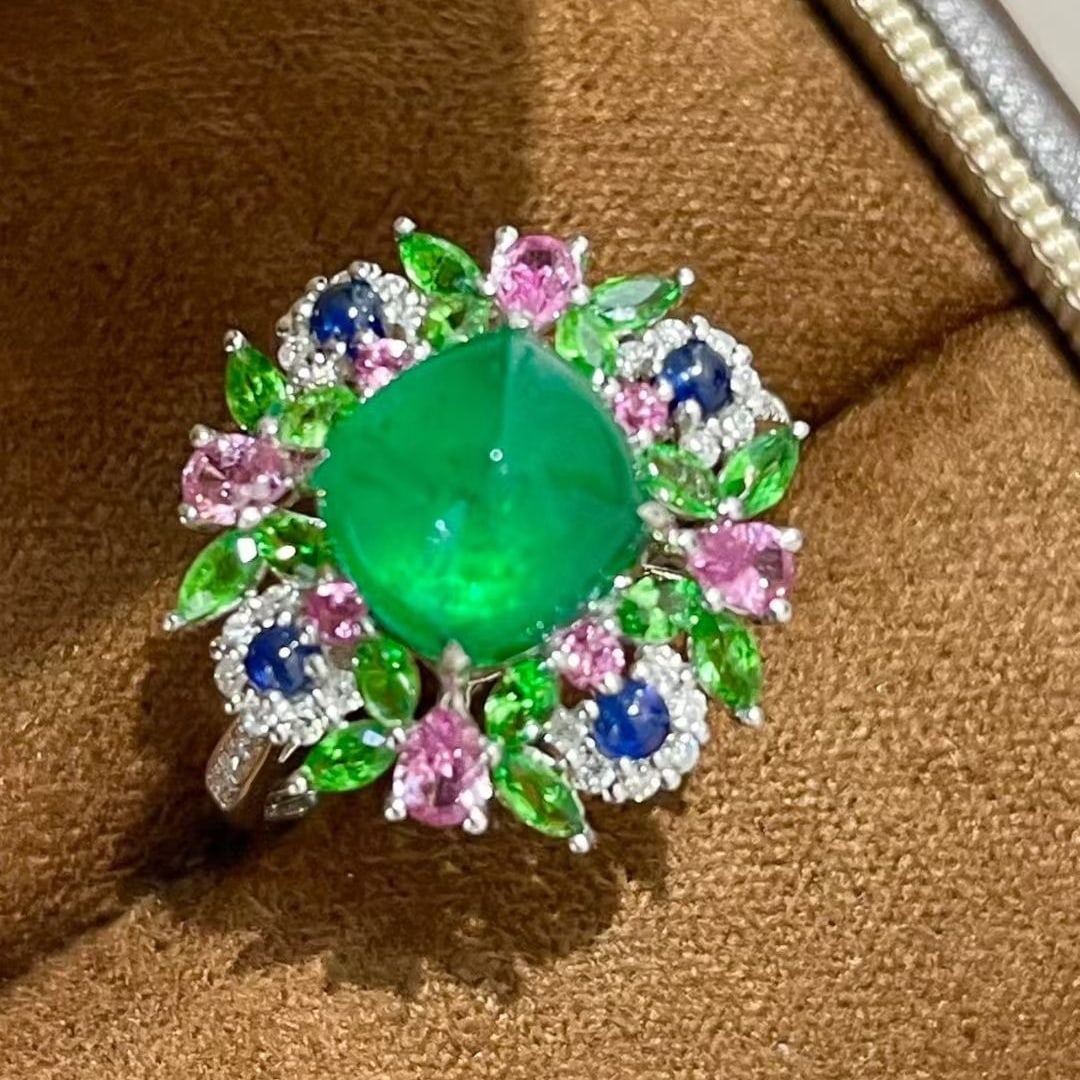 14k Gold 2.85 Ctw Vivid Green Natural Emerald & Diamond Ring - 6