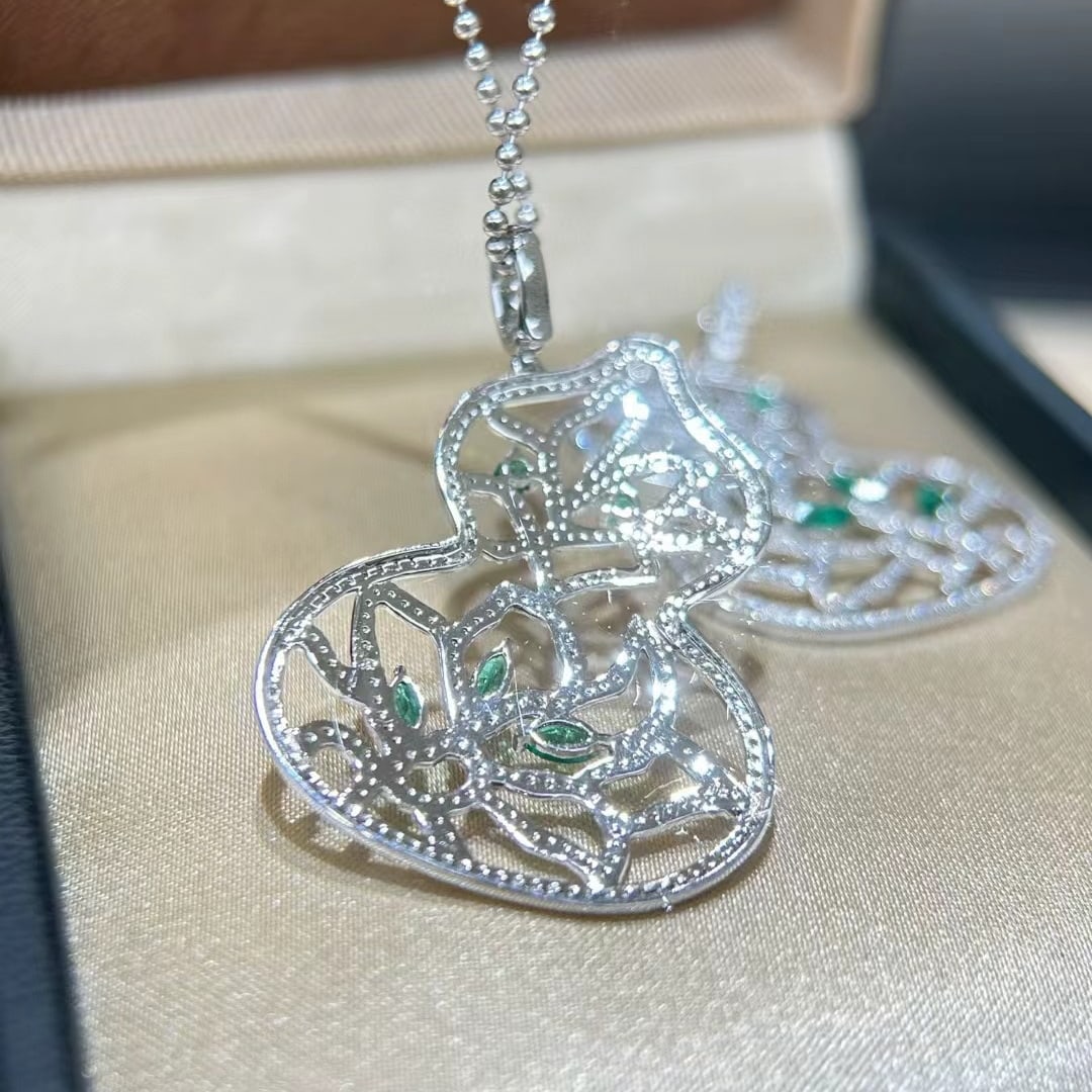 14k Gold 0.82 Ctw Natural Emerald & Diamond Pendant( Without Chain ) - 7