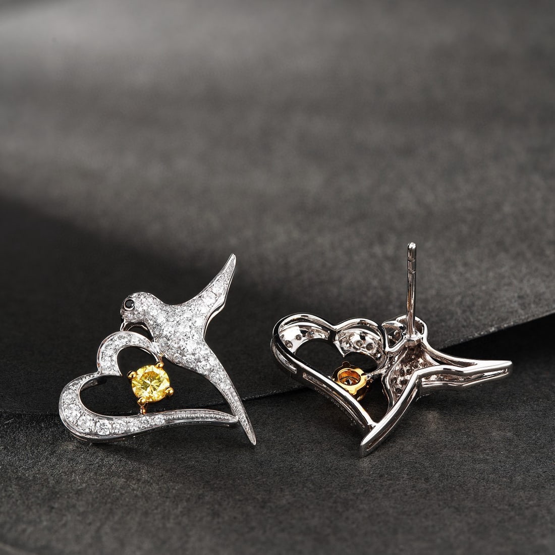 14k Gold 0.76 Ctw Natural Yellow Diamond & Diamond Earrings - 4