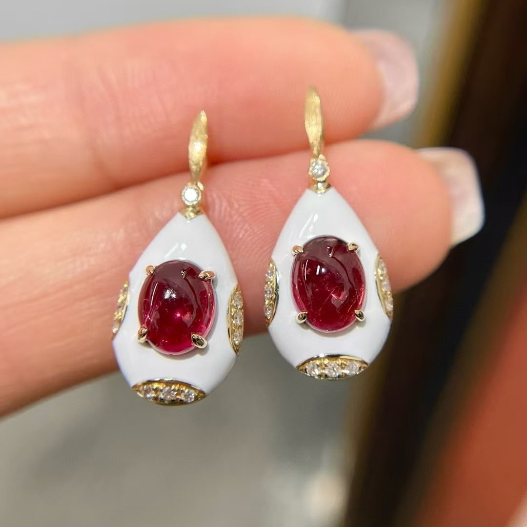 14k Gold 2.3 Ct Natural Tourmaline & Diamond Earrings - 2